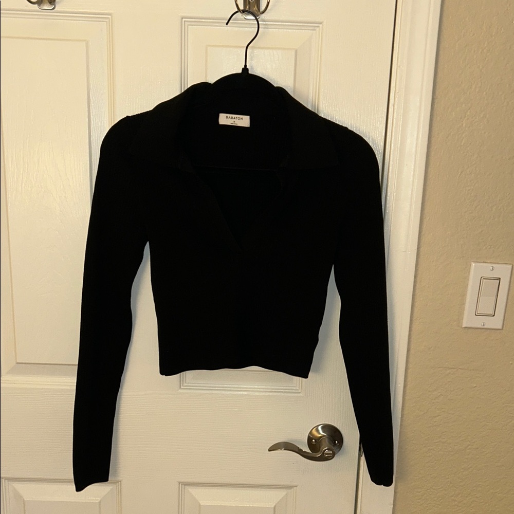 Babaton Black Ribbed Crop Top